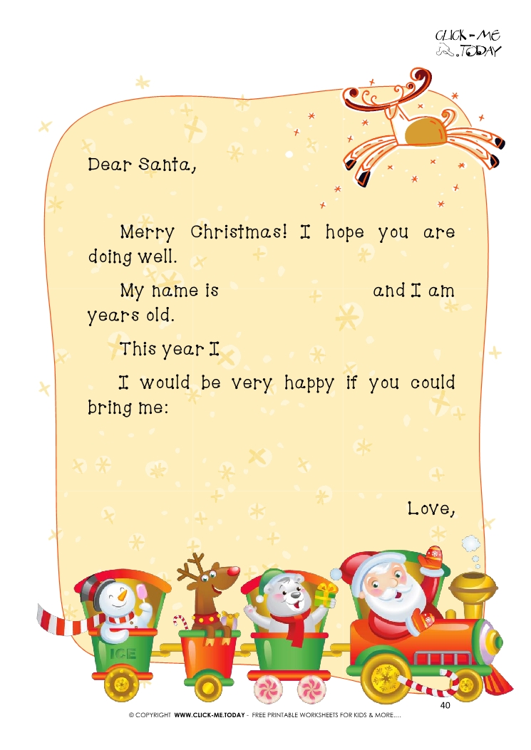 Free printable Dear Santa Claus sample text letter 40